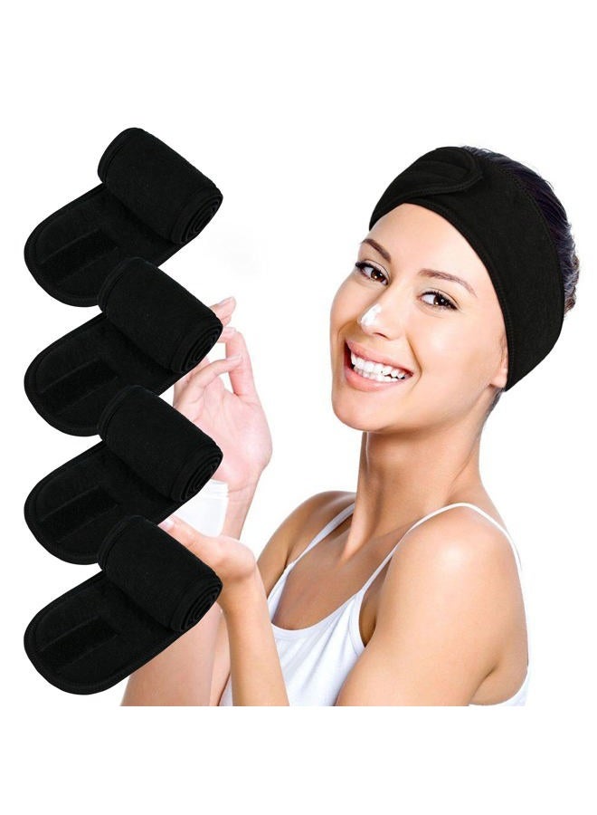 TDHDIKE Facial Spa Headbands 4PCS, Makeup Shower Bath Wrap Sport Headband Terry Cloth Stretch Towel with Magic Tape (Black) - Image 1