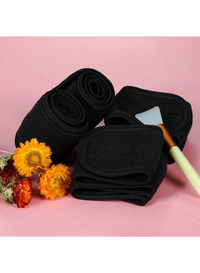 TDHDIKE Facial Spa Headbands 4PCS, Makeup Shower Bath Wrap Sport Headband Terry Cloth Stretch Towel with Magic Tape (Black) - Image 4