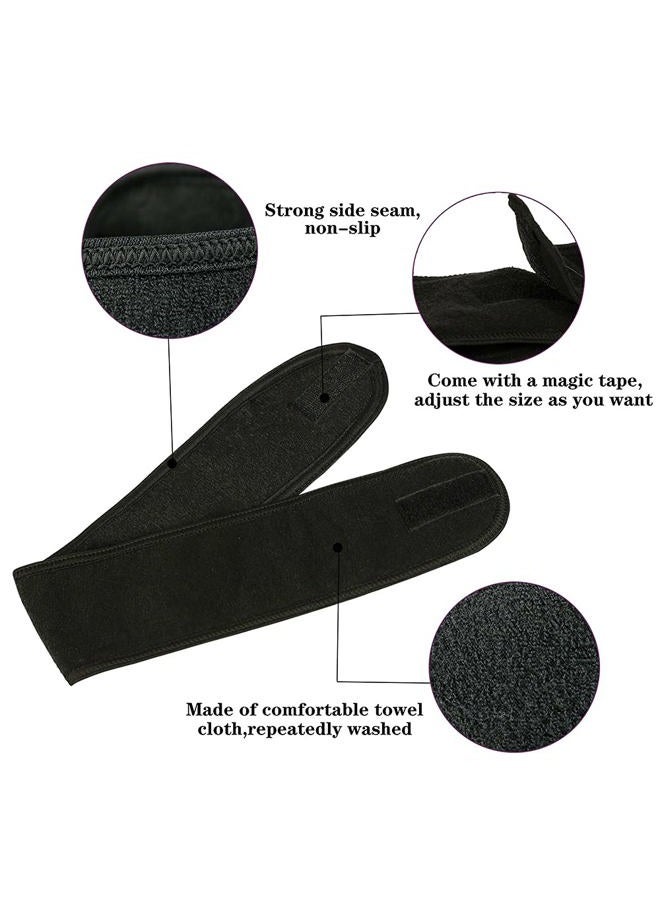TDHDIKE Facial Spa Headbands 4PCS, Makeup Shower Bath Wrap Sport Headband Terry Cloth Stretch Towel with Magic Tape (Black) - Image 3