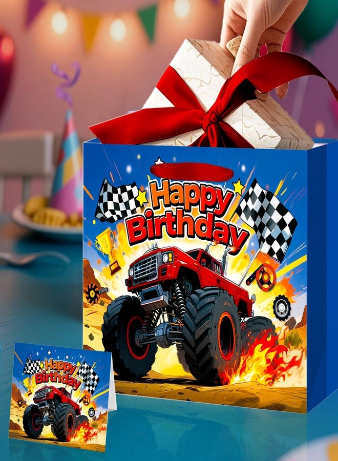 TQQBUU 12“ Monster Truck Gift Bag, Happy Birthday Gift Bag with Tissue Papers and Greeting Card, Cars Themed Party Favors for Boys, Kids Birthday Party, Baby Shower, Newborn, New Moms or Parents, 11.8"×9.4"×5.3" -1Pcs - Image 5