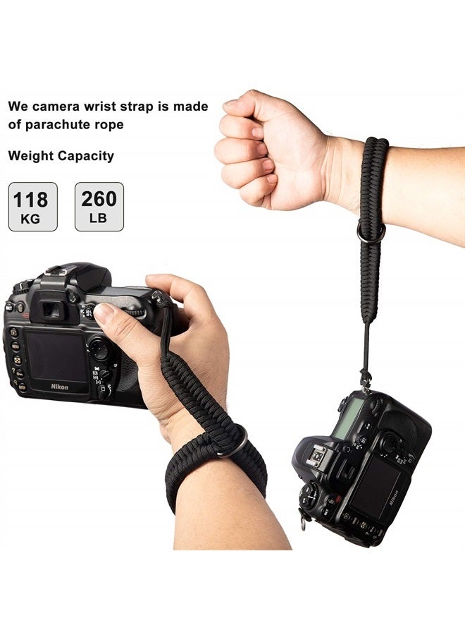 TAKHRWOD حزام معصم الكاميرا، 1 حزمة حزام يد قابل للتعديل من النايلون، لكاميرات GoPro و DSLR و Fuji و Canon والكاميرات بدون مرآة، إطلاق سريع للمصورين، بارا كورد (أسود) - Image 2