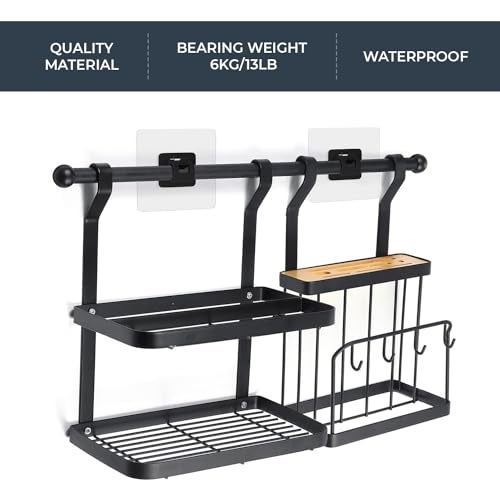 XBEY Plastic No Drill Curtain Rod Brackets No Drilling Self Adhesive Curtain Rod Holder Hooks Nail Free Adjustable Curtain Rod Hooks Curtain Hangers for Bathroom Kitchen (Black Curtain Hooks, 2) - Image 4