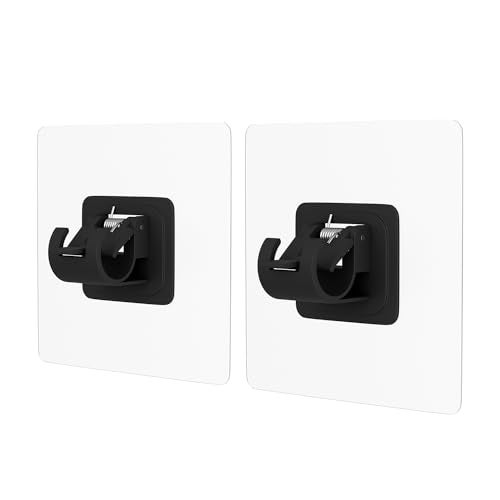 XBEY Plastic No Drill Curtain Rod Brackets No Drilling Self Adhesive Curtain Rod Holder Hooks Nail Free Adjustable Curtain Rod Hooks Curtain Hangers for Bathroom Kitchen (Black Curtain Hooks, 2) - Image 1