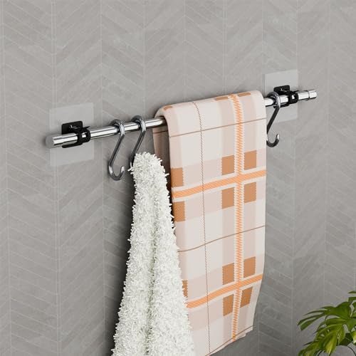 XBEY Plastic No Drill Curtain Rod Brackets No Drilling Self Adhesive Curtain Rod Holder Hooks Nail Free Adjustable Curtain Rod Hooks Curtain Hangers for Bathroom Kitchen (Black Curtain Hooks, 2) - Image 2