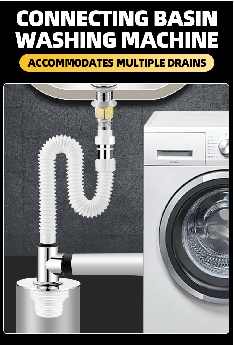 Dayish Washing Machine Floor Drain Silver with Chrome Finish Overflow Connector for Bathroom Kitchen - Anti Clogging & Anti Pests - Solid Construction for Durability - Sewer Double-Pipe Tee Joint - Image 4
