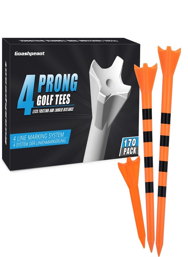 Goashpeaot Pro Golf Tees 170 Pack– 4-Prong Reduces Side Spin & Low Friction | 3 Sizes Pack (3¼" / 2¾" / 1½") Plastic Golf Tees for Driver/Irons (Orange) - Image 1