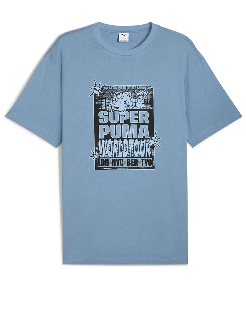PUMA cool blue Graphic Super World Tour Relaxed T-Shirt for Men | Best Price UAE