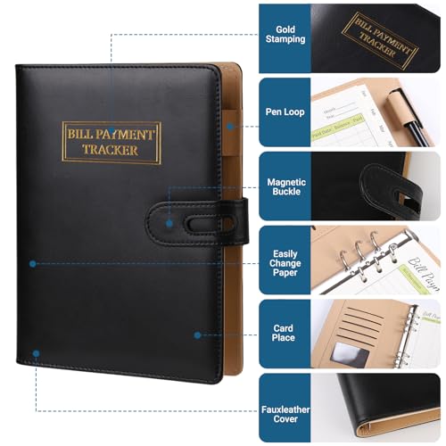 suituts Bill Payment Tracker Notebook, Monthly Bill Organizer with Pockets and Tabs, Bill Tracker with A5 6 Ring Binder Used Easily for Senior Home Office - Image 4