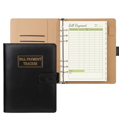 suituts Bill Payment Tracker Notebook, Monthly Bill Organizer with Pockets and Tabs, Bill Tracker with A5 6 Ring Binder Used Easily for Senior Home Office - Image 1