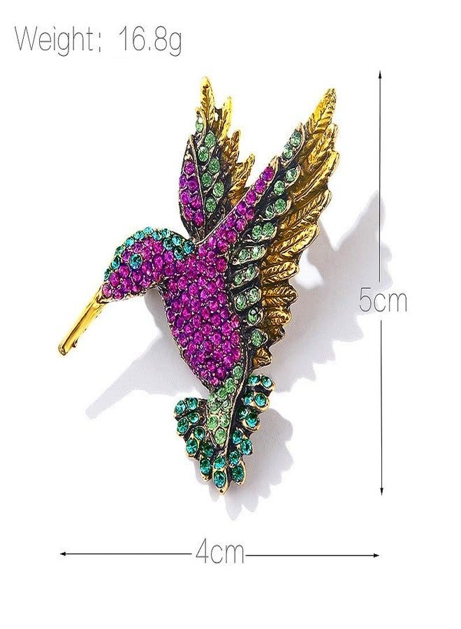 Bestdays Antique Tone Bird Hummingbird Sparkly Multi Colors Austrian Crystal Pin Brooch Jewelry - Image 3