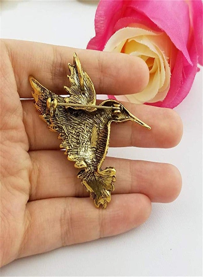 Bestdays Antique Tone Bird Hummingbird Sparkly Multi Colors Austrian Crystal Pin Brooch Jewelry - Image 5