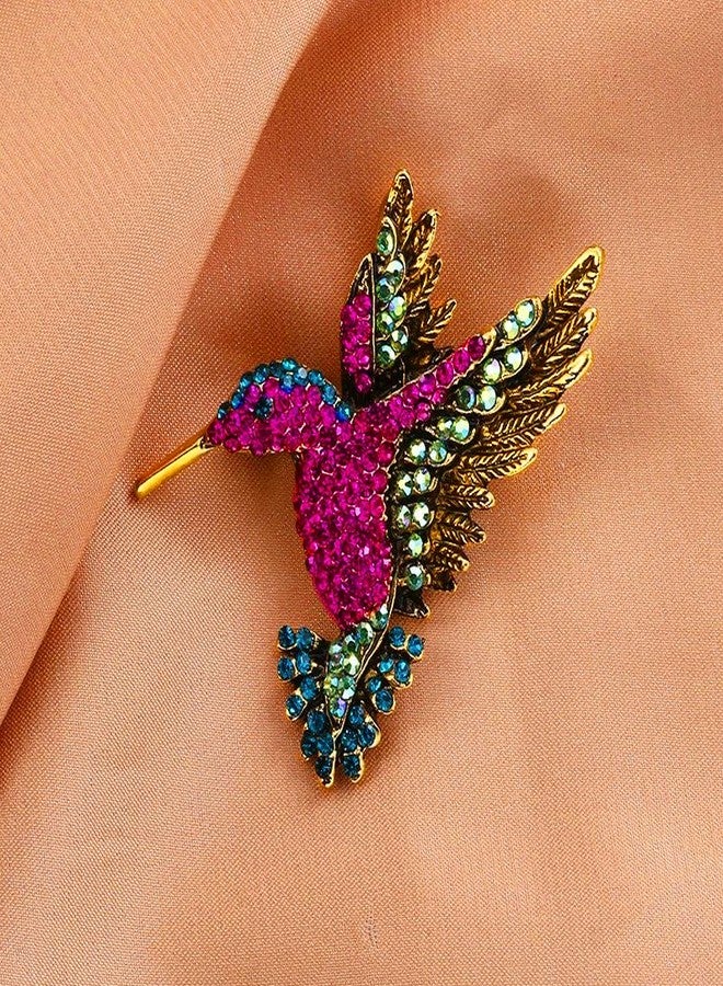 Bestdays Antique Tone Bird Hummingbird Sparkly Multi Colors Austrian Crystal Pin Brooch Jewelry - Image 4