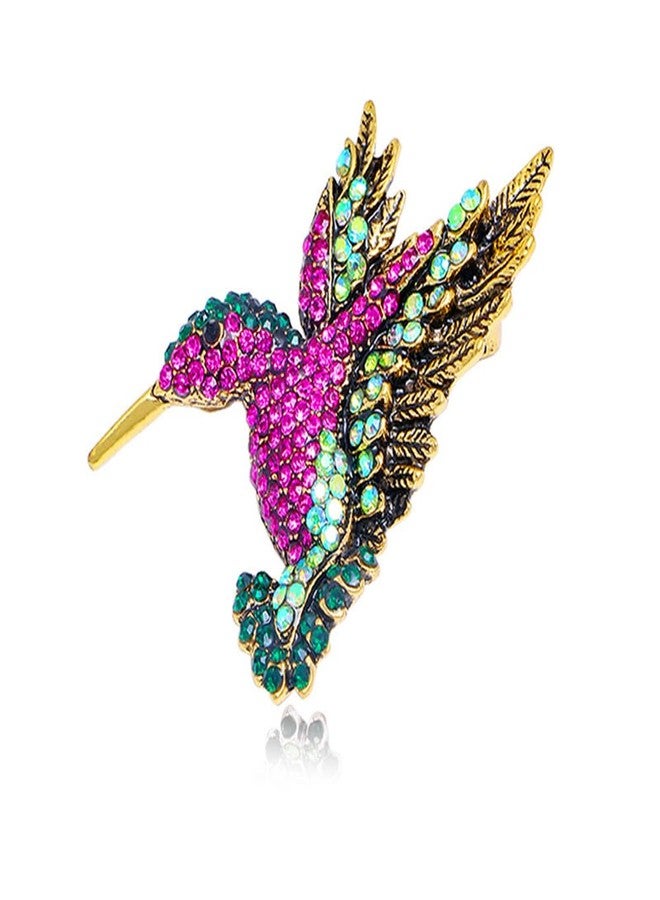 Bestdays Antique Tone Bird Hummingbird Sparkly Multi Colors Austrian Crystal Pin Brooch Jewelry - Image 1