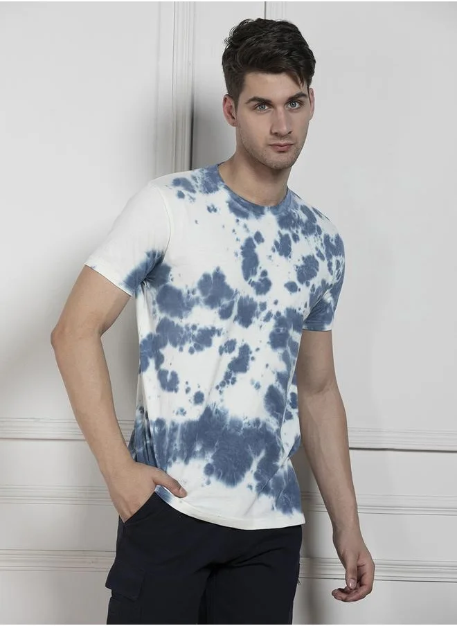 دينيس لينغو Regular Fit Navy Cotton Round Neck T-Shirt