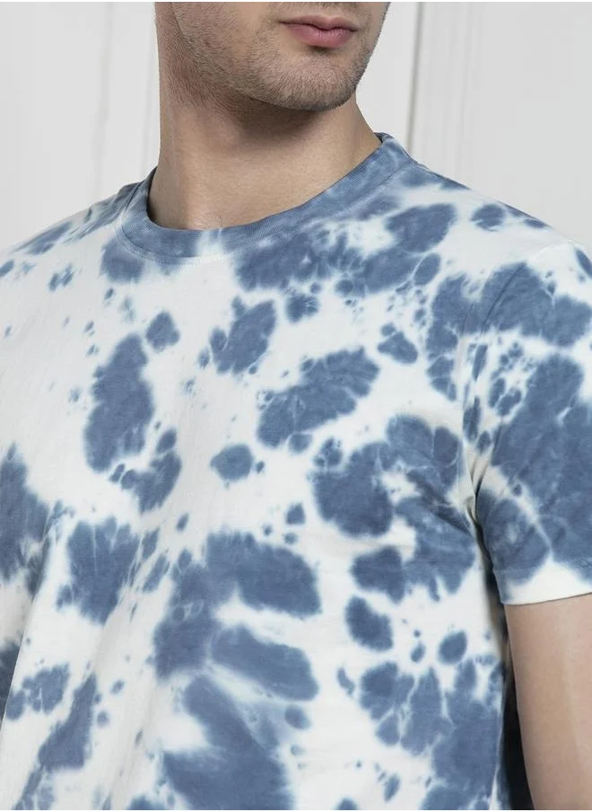 دينيس لينغو Regular Fit Navy Cotton Round Neck T-Shirt