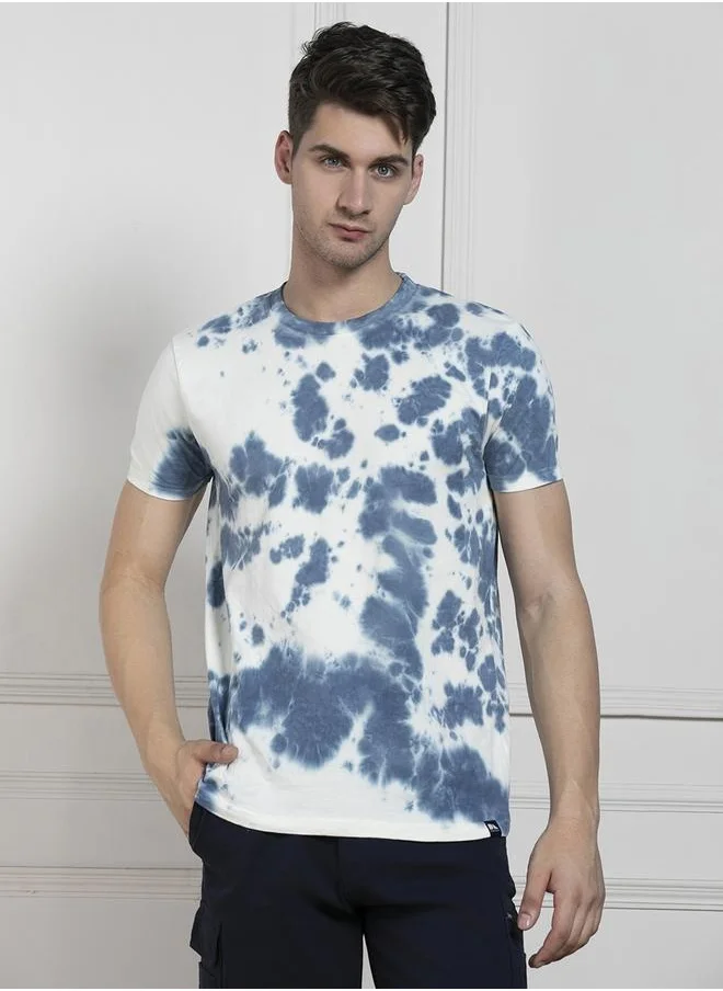 دينيس لينغو Regular Fit Navy Cotton Round Neck T-Shirt