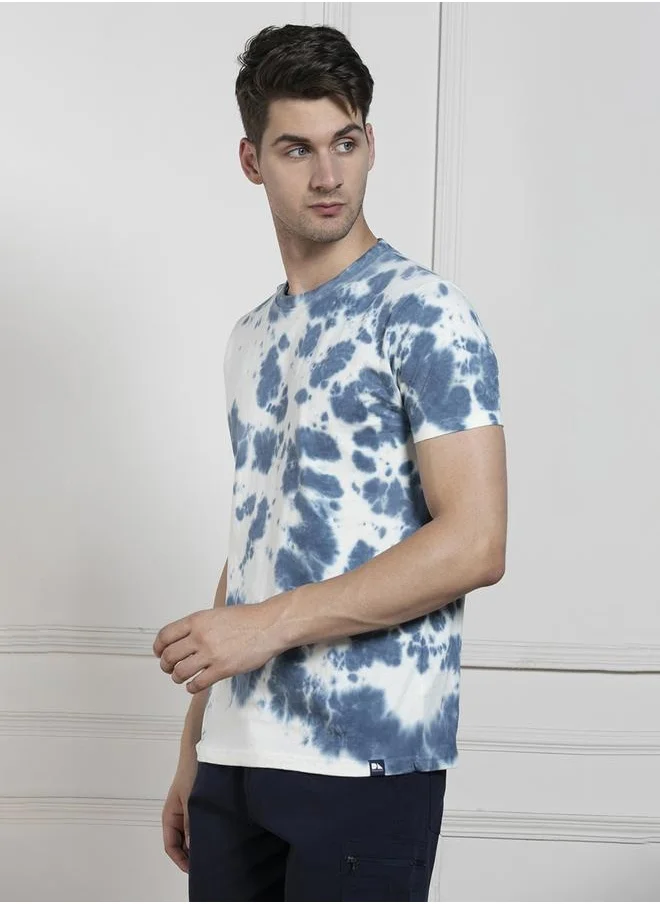 دينيس لينغو Regular Fit Navy Cotton Round Neck T-Shirt