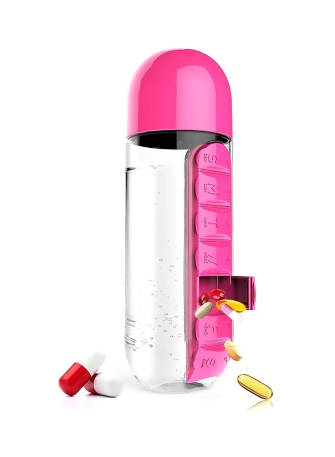 Plastic Water Bottle With Daily Pill Box Organizer Pink/Clear - Image 2