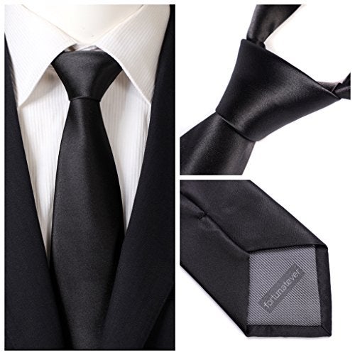 fortunatever Men's Solid Satin Necktie,Black Ties For Men With Gift Box - Image 3