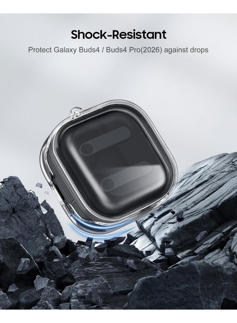 أنيوغرو حافظة واقية شفافة لسماعات Samsung Galaxy Buds 4 و4 Pro، غطاء واقي عالي الجودة من مادة TPU، يدعم الشحن اللاسلكي، ويشمل حلقة مفاتيح وأداة تنظيف - Image 4