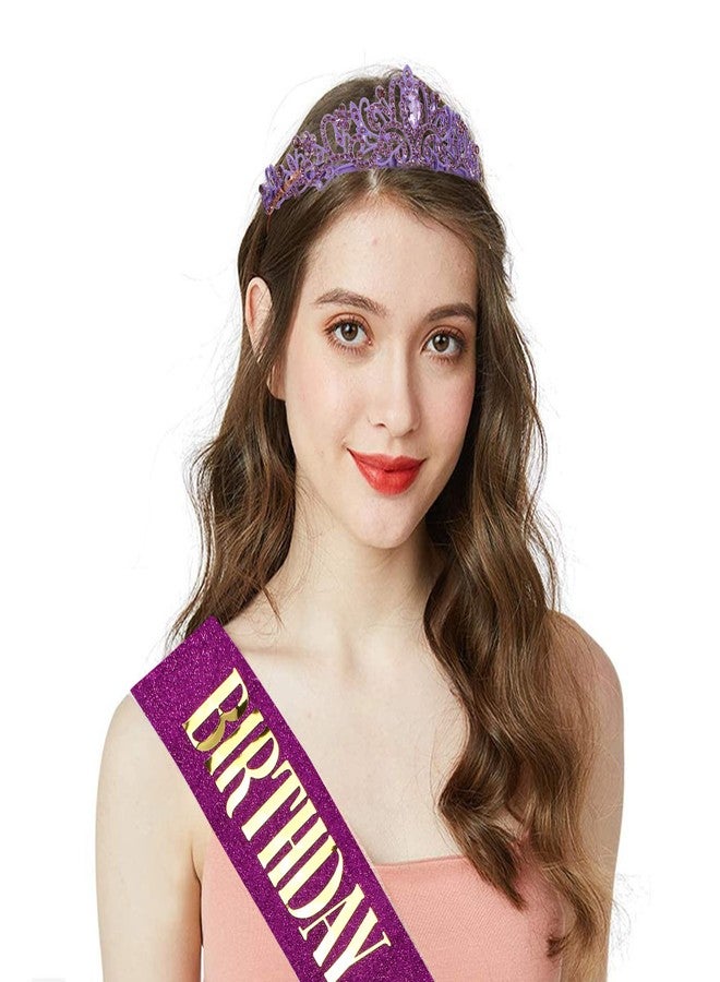 CIEHER Purple Birthday Sash & Queen Crown Kit - Decorations, Tiara for Women Girls - Birthday Crown and Sash - Image 2