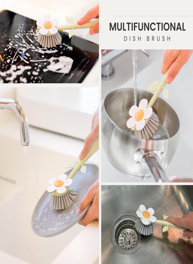 Vigar Florganic Daisy-Shaped Dish Brush with Vase Dish Brush Holder, Dish Brush with Handle, for Pot Scrubber, Kitchen Dishes, and Sink Cleaning, Pink - Image 5