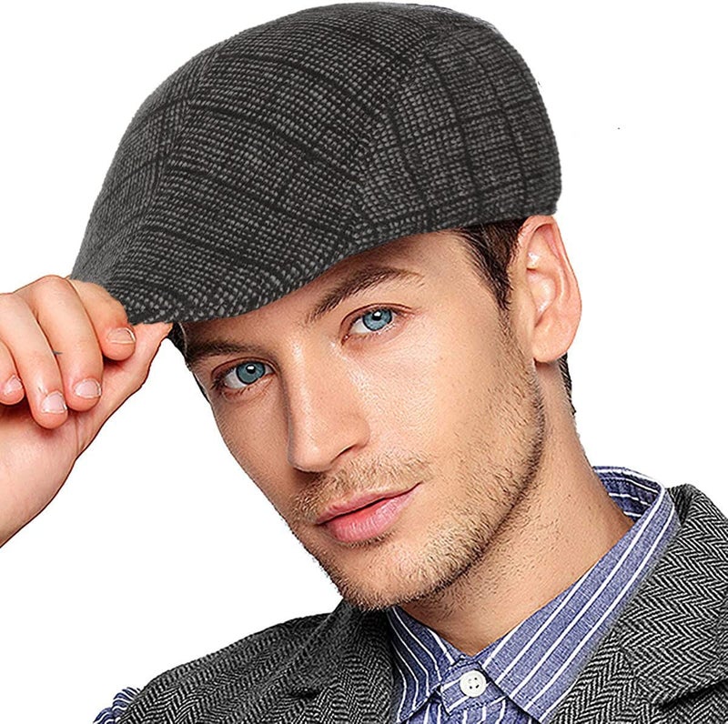 RR DESIGN Polyester Ivry/Golf/Flat Tweed Hats for Men-Pack of 1-Free Size- (Black Checkered Pattern) - Image 1