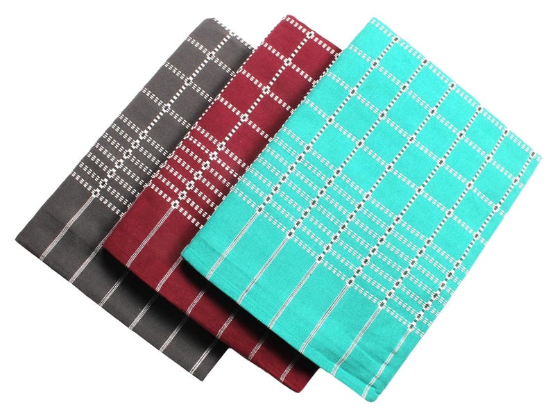 Sharan Elegance 100% Pure Cotton Blanket/Solapur Chaddar/Cotton Bedsheet/Top Sheet/Single Size (60x90 inches) Set 3 (Grey-Green-Maroon)  - Image 1