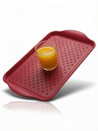 Freelance Anti Slip Serving Tray - 44 x 29 cm - Red - Non-Slip Rubber Surface, Break-Resistant - Versatile Anti Skid PP Plastic Kitchen & Dining/Coffee Table Trays for Breakfast/Food/Tea - Image 1