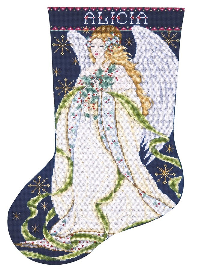 Tobin Holly Angel Counted Cross Stitch Stocking Kit, by The Yard - Image 1