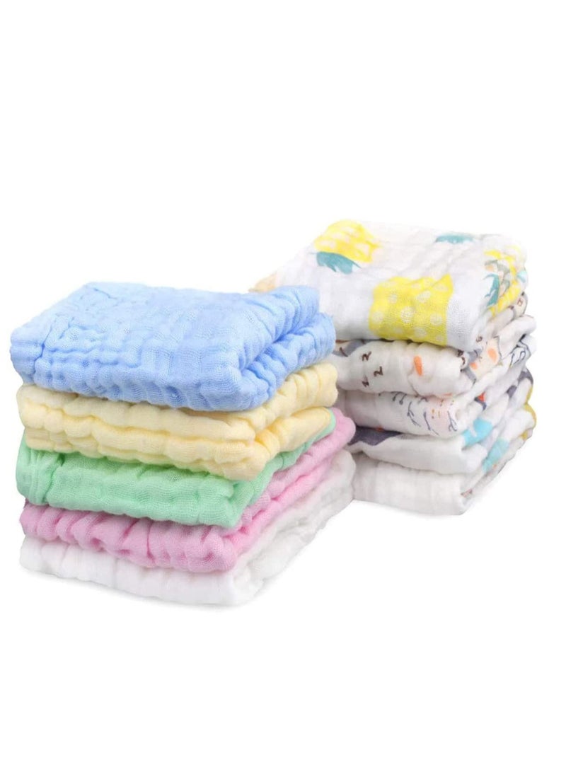واي آند دي Baby Muslin Washcloths, 30*30 cm 6 Layers Cotton Squares, Reusable Soft Natural Organic Face Towels For Wiping Bathing Feeding Towel (Random Color & Patterns) 10 Packs - Image 1
