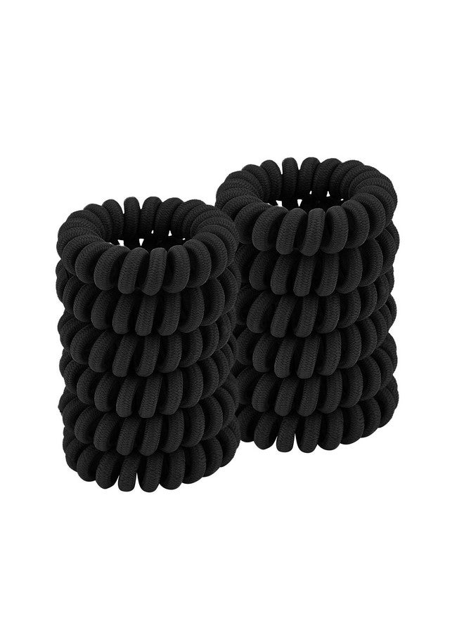 QIUTIMIY Spiral Hair Ties (Cloth Black12 Pcs) Coil Hair Ties For Thick Hair Ponytail Holder Hair Ties For Women No Crease Hair Ties Phone Cord Hair Ties For All Hair Types With Plastic Spiral - Image 1
