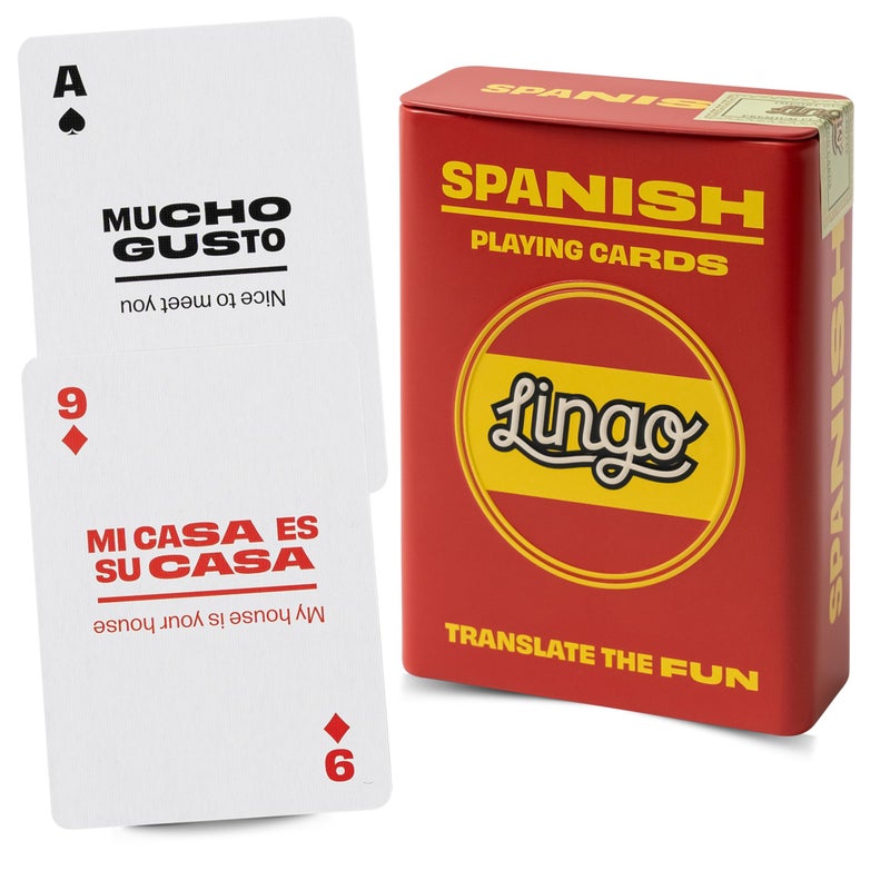 Lingo Spanish Playing Cards in Wayfarer Tin Box Travel Flashcards Learn Spanish Vocabulary in A Fun Easy Way 52 Essential Translations - Image 3
