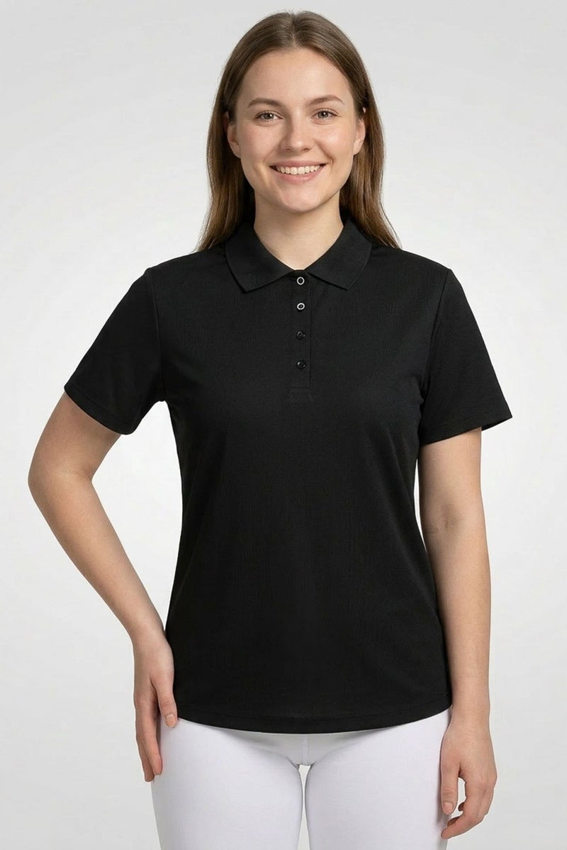Greg Norman Women Sportswear Fit Short Sleeve Training Polo Shirt, Black - Image 1