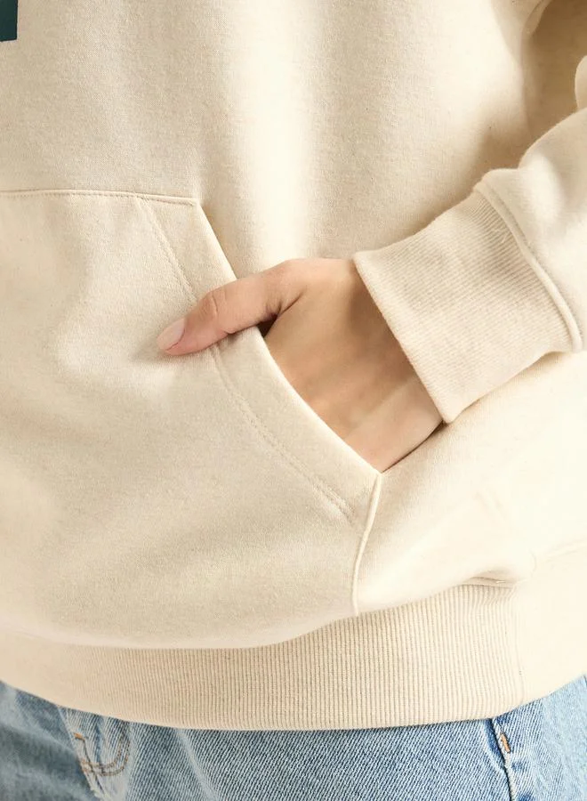 Femmella  Cream Raglan Sleeve Fleece Graphic Hoodie for Women | Best Price UAE
