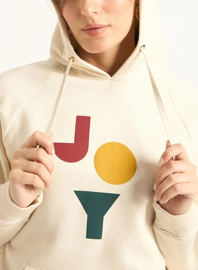 Femmella  Cream Raglan Sleeve Fleece Graphic Hoodie for Women | Best Price UAE