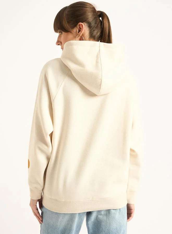 Femmella  Cream Raglan Sleeve Fleece Graphic Hoodie for Women | Best Price UAE