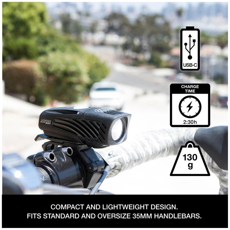 NiteRider Lumina Micro 950 Lumen USB-C Rechargeable Front Bike Light â€“ 5 Modes Compact LED Headlight, IP64 Waterproof for Road Cycling, Commuter, Night Cycling Safety Easy Mount Bicycle Light - Image 3