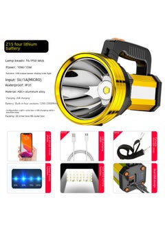 Generic Flashlight Strong Light High Power Outdoor Emergency Patrol Portable Searchlight USB Charging With Side Lights Camping Outdoor-Color:Z15 P50 Core Large Capacity Four Lithium Side Lights + Red And Blue Flashing Warning Lights + Strap + Data Line  - Image 5