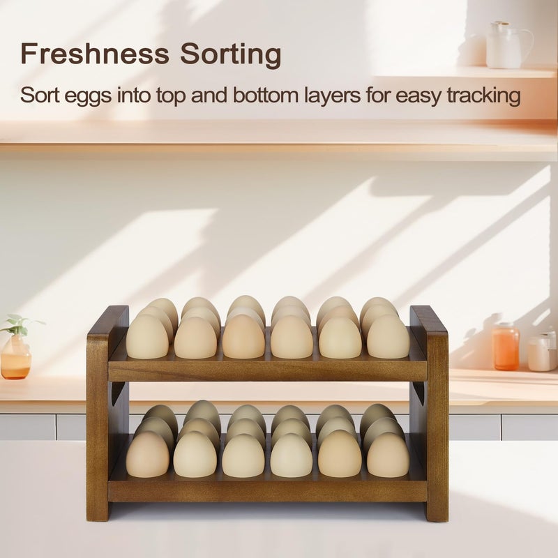 Uibyriy Egg Holder Countertop, 2-Tier Wooden Egg Holder for 36 Eggs, Wooden Countertop with Carry Handle for Chicken, Duck, and Quail Eggs - Image 4