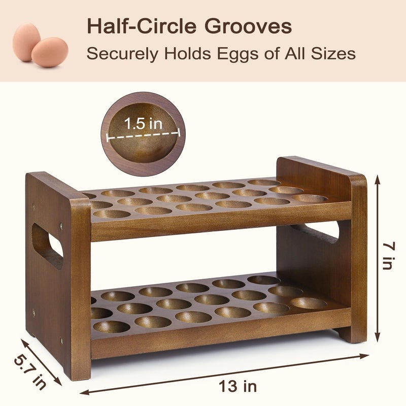 Uibyriy Egg Holder Countertop, 2-Tier Wooden Egg Holder for 36 Eggs, Wooden Countertop with Carry Handle for Chicken, Duck, and Quail Eggs - Image 2