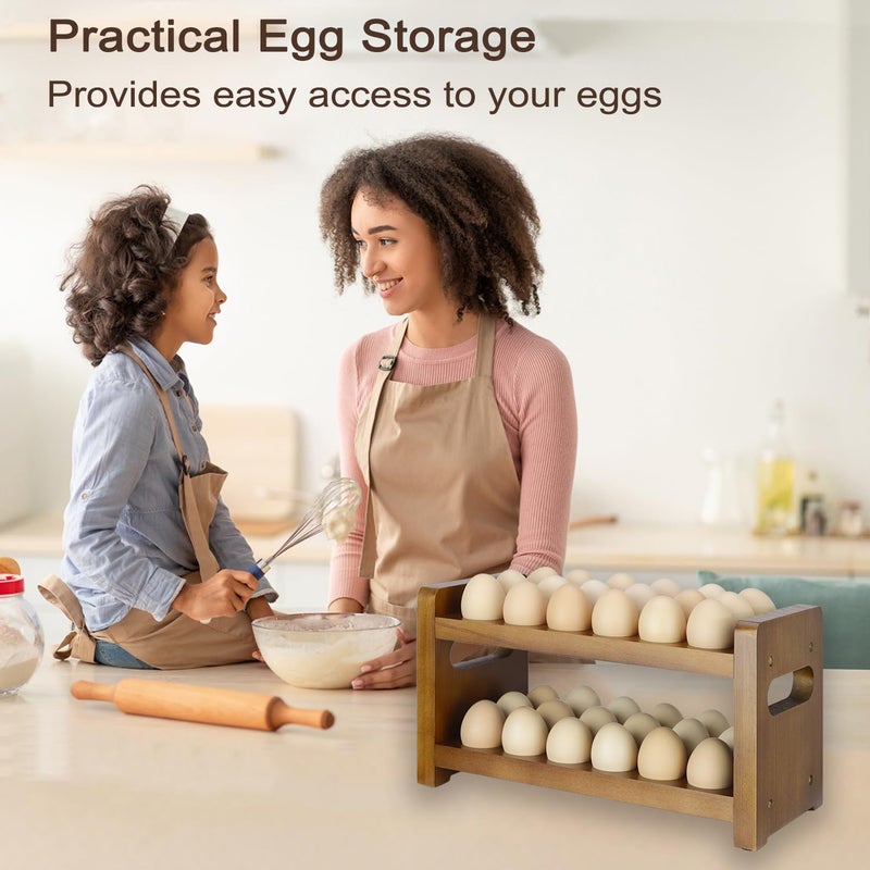 Uibyriy Egg Holder Countertop, 2-Tier Wooden Egg Holder for 36 Eggs, Wooden Countertop with Carry Handle for Chicken, Duck, and Quail Eggs - Image 5