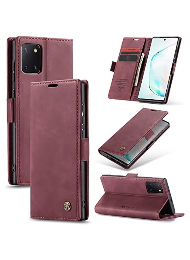 Matte Retro PU Leather Wallet Flip Case for Samsung Galaxy Note 10 Lite\/A81 - Red  - Image 2