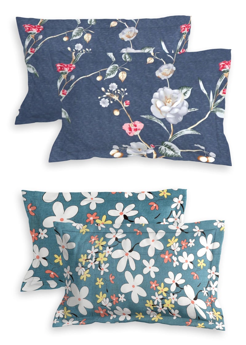 RD TREND® Glace Cotton Assorted Pillow Cover Set of 2 (4 Pcs) – Premium 210 TC, Standard Size 18"x28" | Soft & Breathable Floral Printed Design for Bedroom |Grey&Teal - Image 1