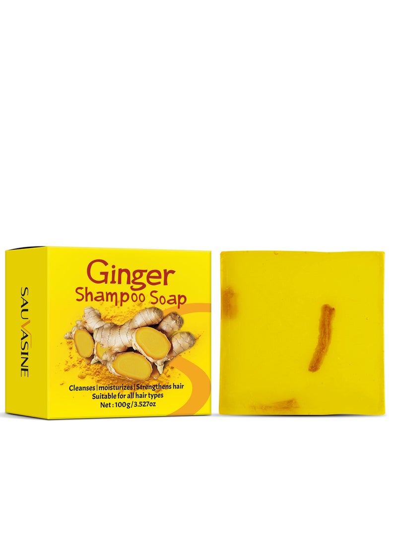 SAUVASINE Ginger Shampoo Bar,Hair Regrowth Shampoo,Natural Organic Ginger Shampoo Soap,Nourishes Hair & Scalp,Anti Hair Frizzing & Anti itching,Hair Loss Shampoo for All Hair Types 100g - Image 1