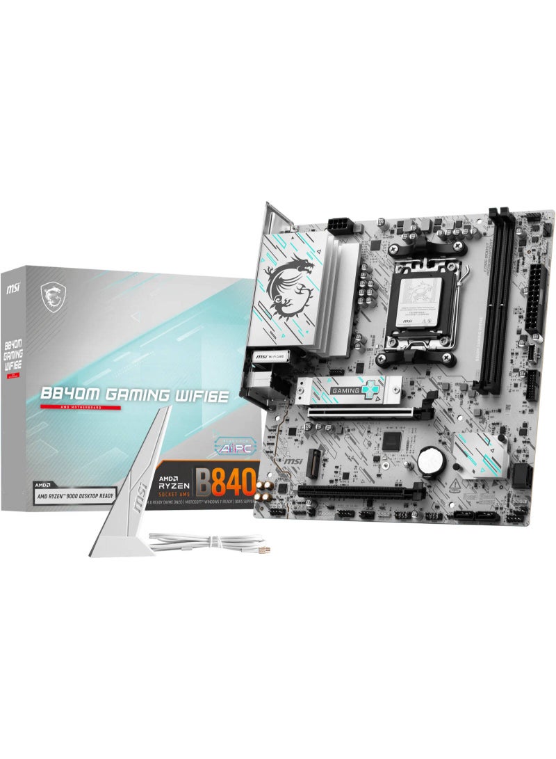 إم اس أي لوحة أم B840M للألعاب WIFI6E AM5 Micro-ATX، 2x فتحات DDR5 تصل إلى 128GB، 2x M.2، 4x SATA، PCIe 4.0 x16، Wi-Fi 6E، BT 5.3، 2.5Gb LAN، HDMI/DP، RGB، TPM، فلاش BIOS، أسود | 911-7E76-001 - Image 2