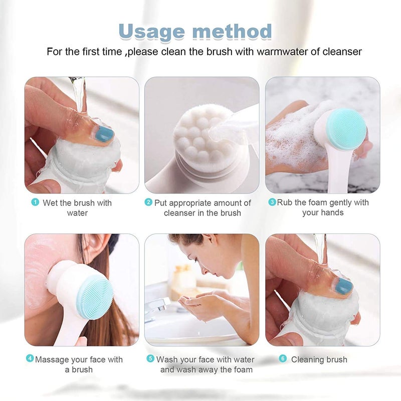 RIXTEC Manual Facial Cleansing Brush, 2-in-1 Skin Care face Brush, Silicone Facial Scrubber Manual Dual Face Wash Brush for Deep Pore Exfoliation Massaging(multi color) - Image 4