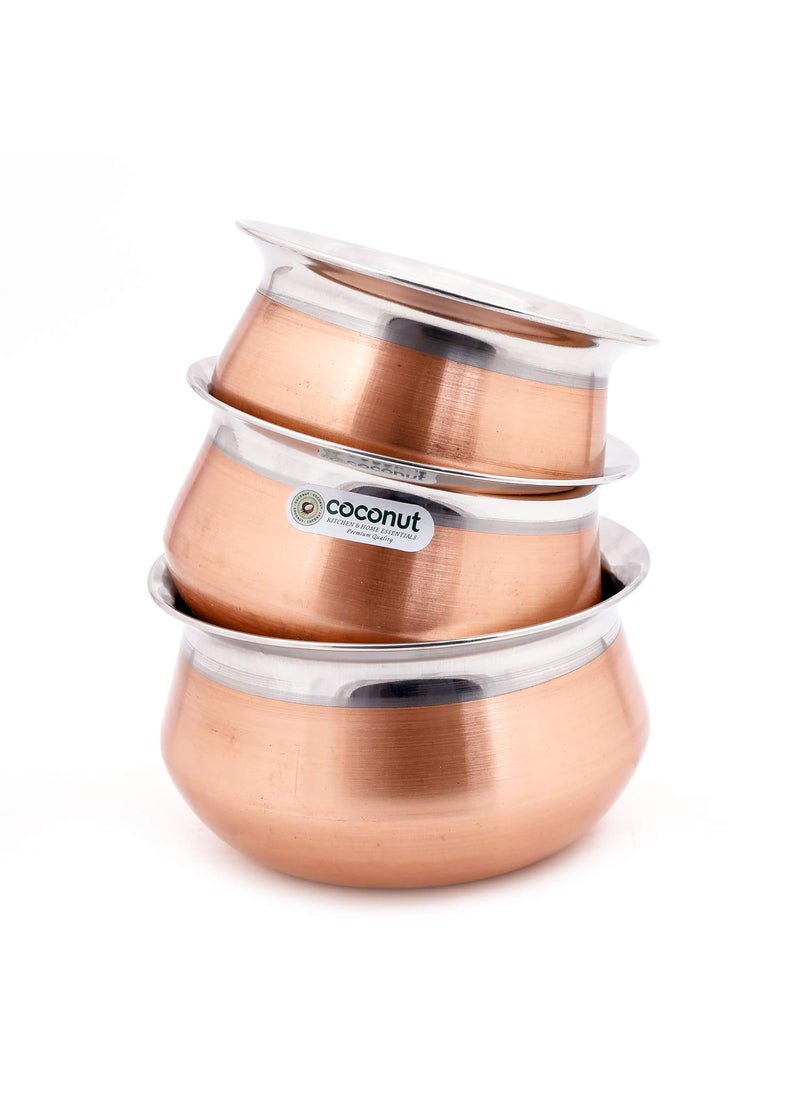 Coconut - Coconut Stainless Steel & Copper Bottom Celebration Handi Big/Medium/Small - Set of 3-400 ML, 500ML & 750ML - Image 1