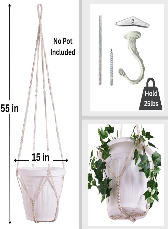 Shineloha XXL 55 Inches Macrame Planter Hanger Large for 15 inch Pot (Extra Large) + Swag Hook | Extra Large Hanging Planter for Indoor Plants | No Pot/Plant Included (XXL) - Image 5