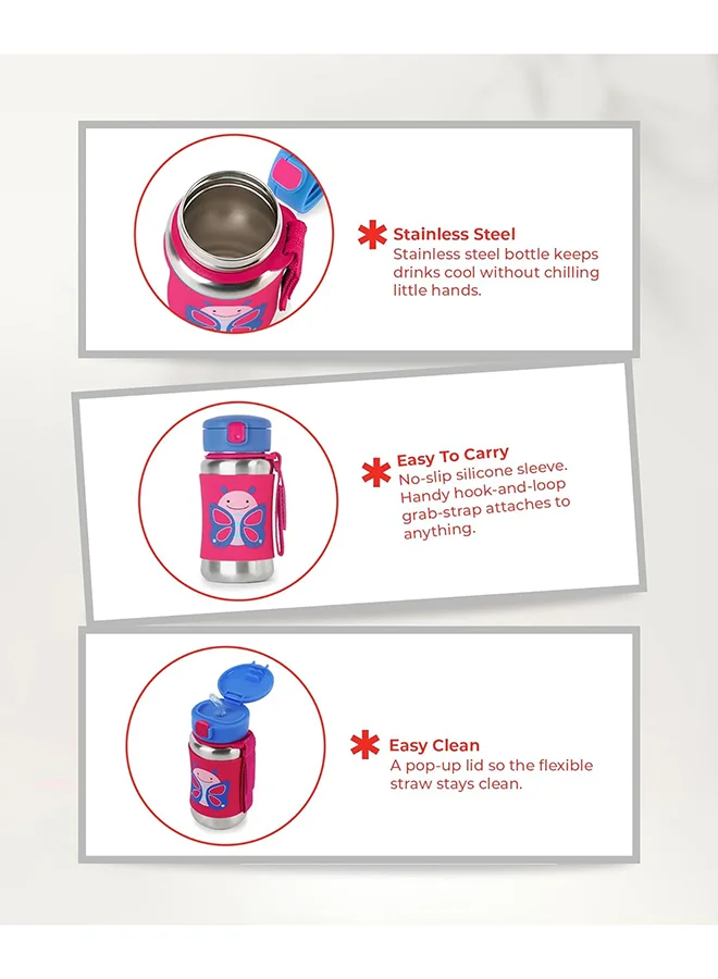 Skip Hop Zoo Stainless Steel Straw Bottle Octopus - Insulated, Cool Water Bottle for Kids